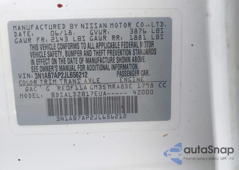 2018 Nissan Sentra Sv from USA, damaged, VIN 3N1AB7AP2JL656212